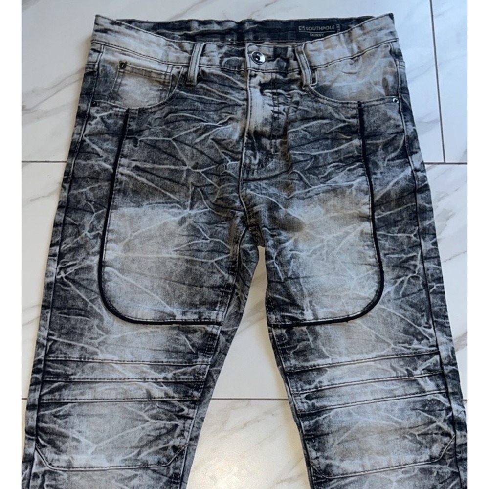 Southpole Men's Moto Skinny Jeans 32x32 Black Gray Acid Wash Y2K Biker Stretch